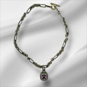 DAVID YURMAN Sterling Silver & 14K Gold Amethyst Albion Pendant with hinged Bale